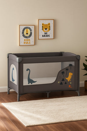 Kikibebe Portable Foldable Baby Crib Convertible To Full-Size Bed Newborn Multi-Functional Playpen Movable Design - Grey