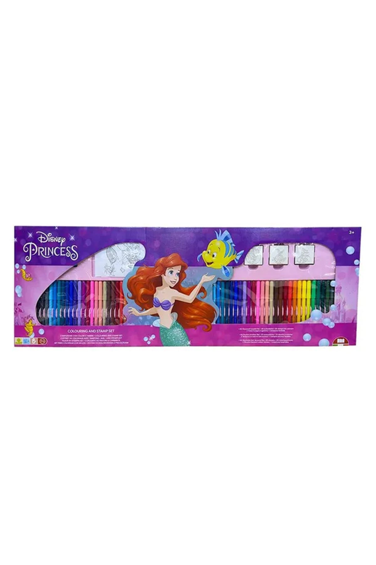 Disney Princess Ariel Mega Maxi Art & Stamp Set for Kids – 6 Wooden Rubber Stamps, Washable Ink Pad, 60 Washable Colour Markers, Crayons, Colouring Book, Notebook & Stickers