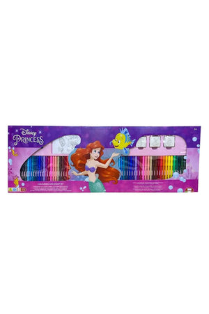 Disney Princess Ariel Mega Maxi Art & Stamp Set for Kids – 6 Wooden Rubber Stamps, Washable Ink Pad, 60 Washable Colour Markers, Crayons, Colouring Book, Notebook & Stickers