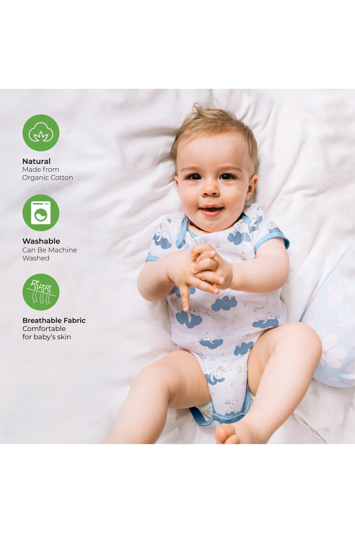 MOON Organic Baby Body Suit Set of 5 for Boys for 6-9 Months -Blue