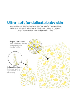 MOON Organic Cocoon and Beanie set (0 Months +)- Lemon  Print
