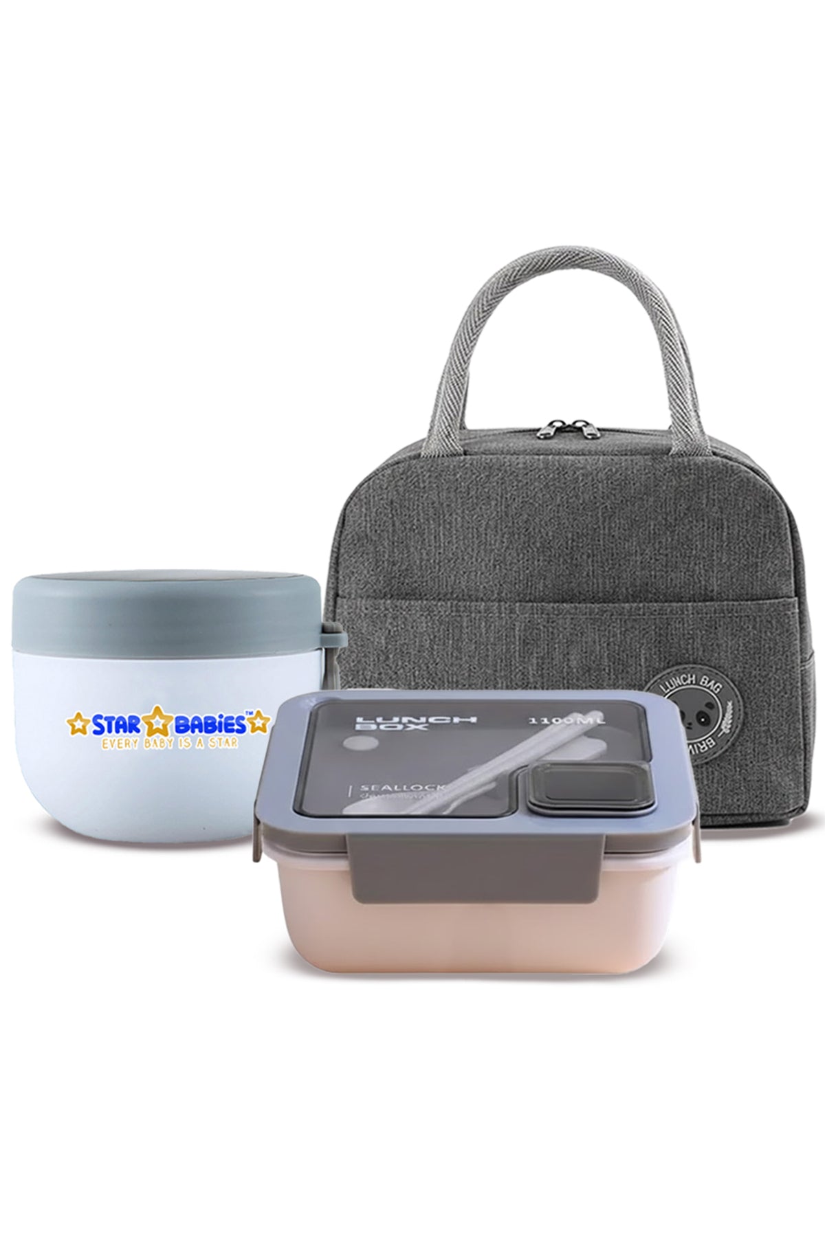 Star Babies 3-in-1 School Lunch Combo – Insulated Lunch Bag, Leak-Proof Bento Lunch Box, and  Stainless Steel Mini Food Jar Set for Kids, Toddlers & School