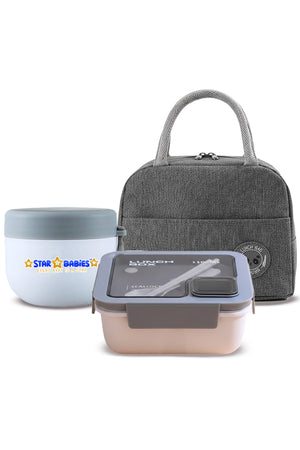 Star Babies 3-in-1 School Lunch Combo – Insulated Lunch Bag, Leak-Proof Bento Lunch Box, and  Stainless Steel Mini Food Jar Set for Kids, Toddlers & School