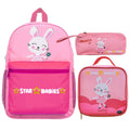 Star Babies 16-Inch Rabbit Themed Children's Backpack with Adjustable Shoulder Strap for Hiking Large with Bento Lunch Bag and Dual Zipper Pencil Case Pack of 3