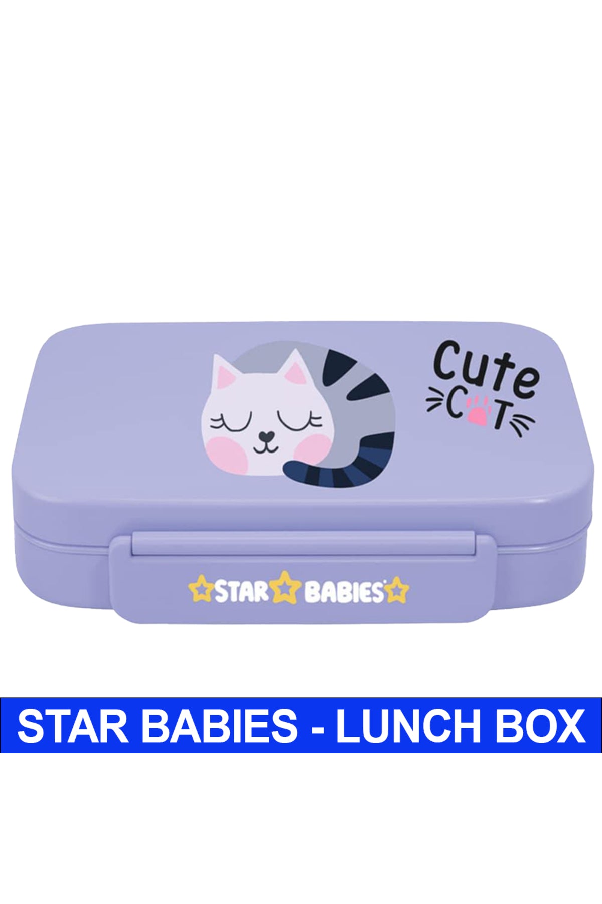 Star Babies Cute Cat Theme Bento Lunch Box with 4 Compartments, BPA Free, Leak-Proof, Toddler-Friendly, 3 Years+ size 22*16.5*4.85cm, Microwave Safe, Easy to clean, Keep Fresh - Purple
