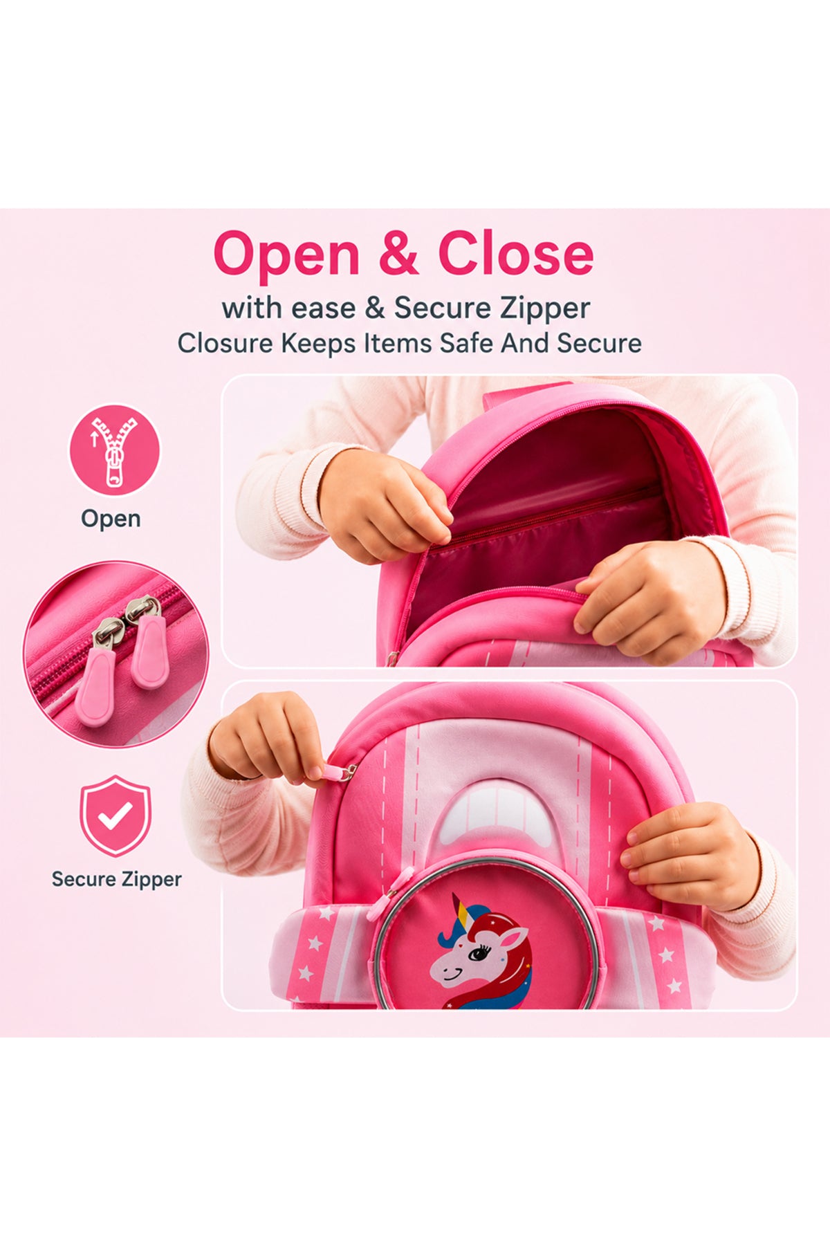 Cocobee Aeroplane Style Unicorn Printed Backpack For Girls – Pink- 16.5 inch