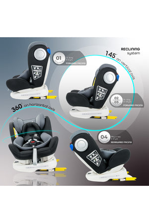 MOON GYRO Baby Car Seat for Child Group 0+/1/2/3 (0-36 kg/0-12 Year) ISOFIX+ Top Tether Rotation 360° - Black