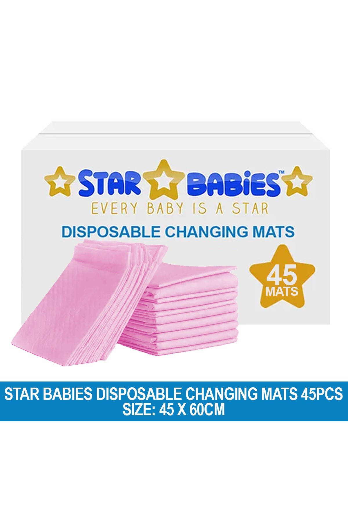 Star Babies Disposable Changing mat Large (45 x 60cm) Pack of 45 - Pink