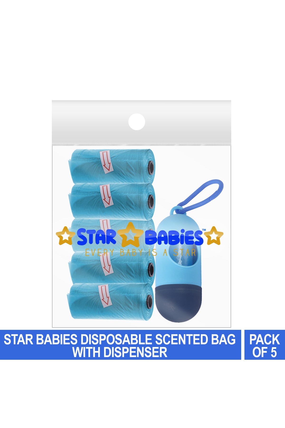 Star Babies - Pack of 5 Disposable Scented Bag & Dispenser - Blue