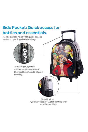 MOON Licensed One Piece 3 in 1 Kids Trolley Set   - (16-Inch) Premium Kids School Bag with Lunch Bag & Pencil Case- Black