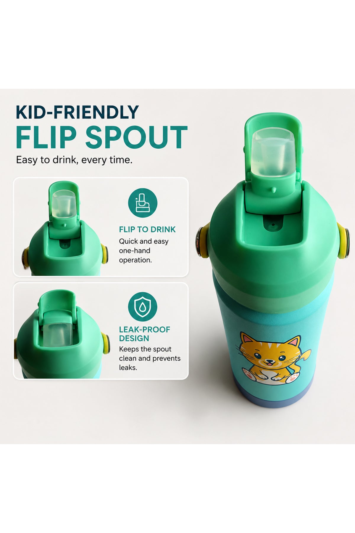 Cocobee-Insulated Stainless Steel Water Bottle, Leakproof, Odour Free, Soft Handle Grip, 500Ml, 3 Years+ – Green