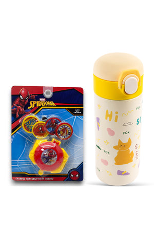 Cocobee Insulated Stainless Steel Water Bottle – Leakproof, 500ml, Odour-Free, Yellow (3+ Years) + Marvel Spider-Man Disc Shooter Toy for Kids