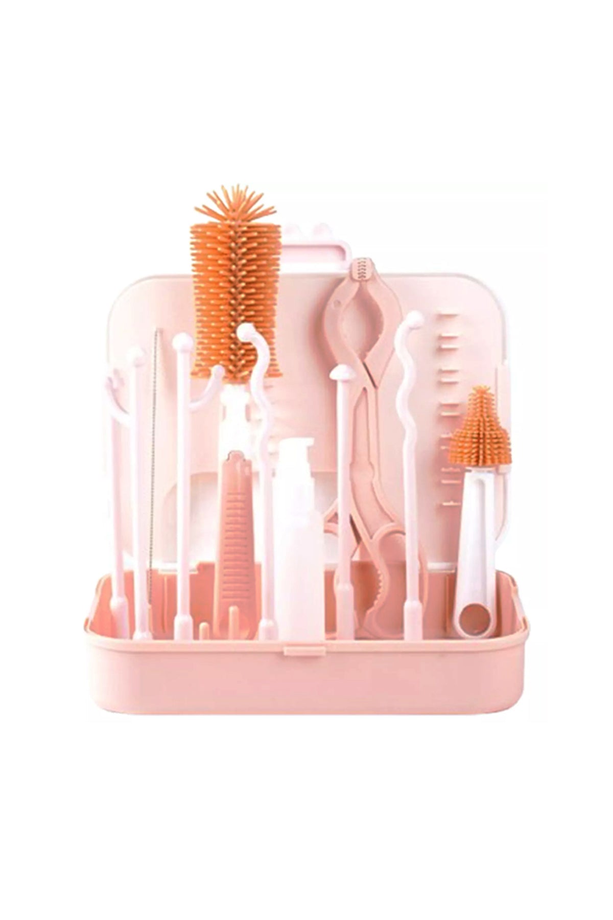 Star Babies - 7-In-1 Baby Bottle Cleaning Brush & Rack Travel Set - Pink