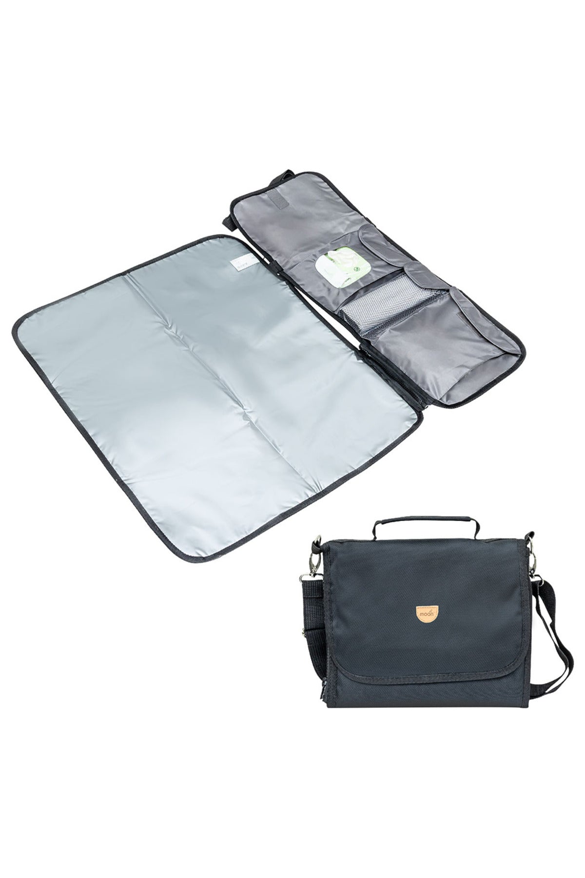 MOON Portable Diaper Changing Station -Waterproof Foldable Baby Travel Changing Bag kit - Black Twill