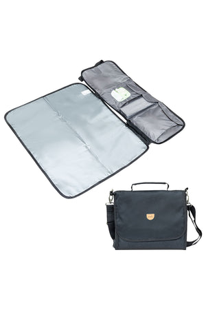 MOON Portable Diaper Changing Station -Waterproof Foldable Baby Travel Changing Bag kit - Black Twill