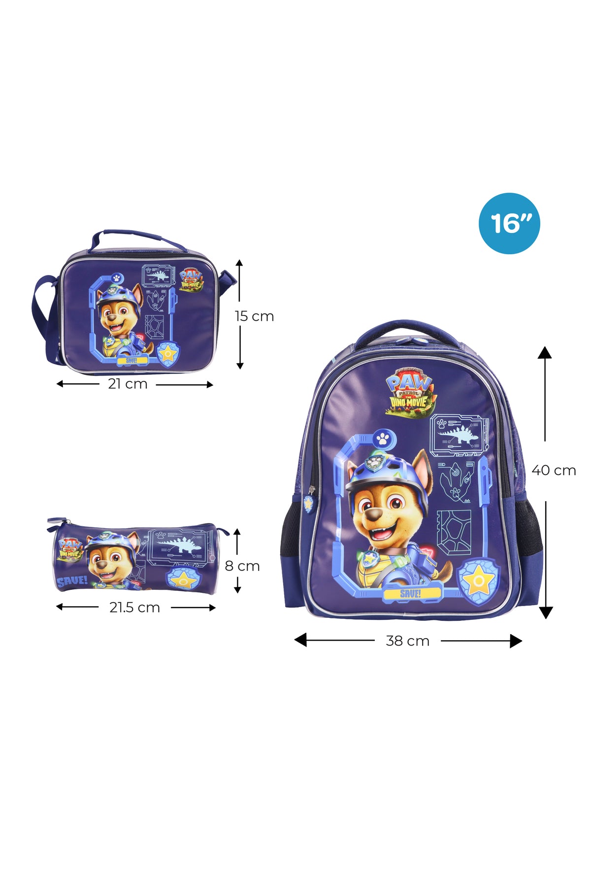 MOON Licensed PAW PATROL 3 in 1 Backpack Set- (16-Inch) Premium Kids School Bag with Lunch Bag & Pencil Case-Blue