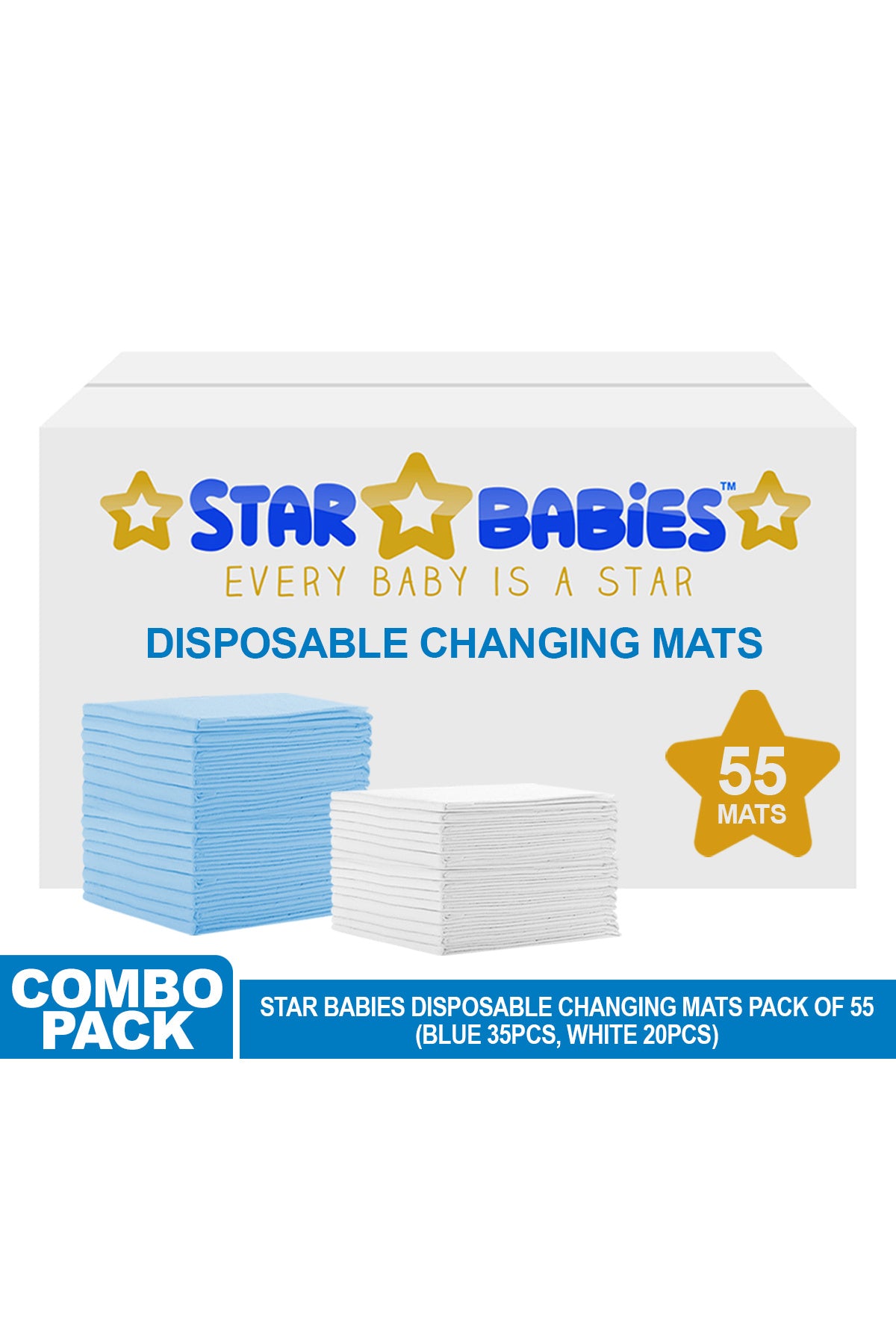 Star Babies - Disposable Changing mats (45x60cm) Large  Pack of 55 - Blue/White