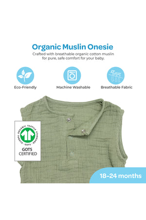 MOON Organic Crinkle Muslin Onesie (18-24 Months)-Green