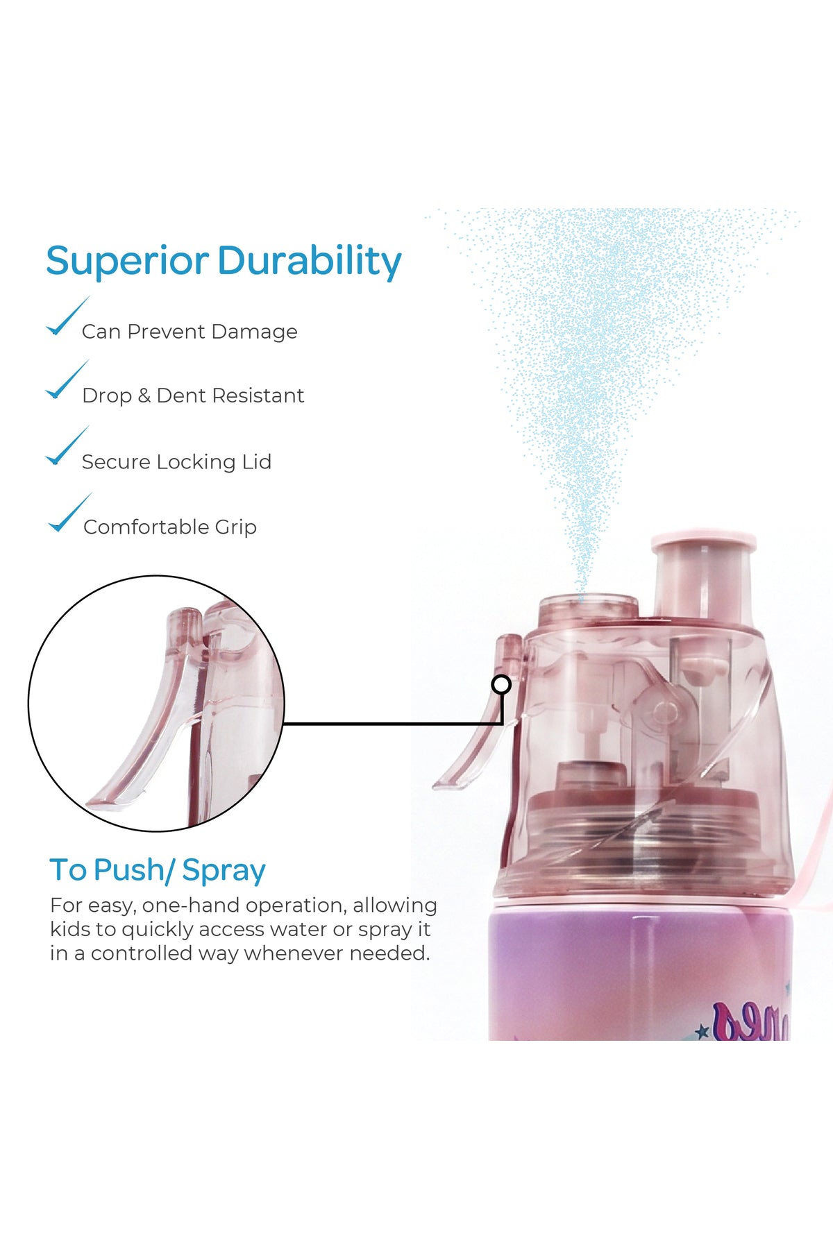 MOON Licensed Simmer & Shine Kids Water Bottle with Spray Mist | Cooling Spray | BPA-Free  Stainless Steel | Leak-Proof for School, Camping, Hiking, Outdoor Play | Girls Water Bottle |500ml