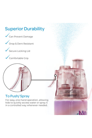 MOON Licensed Simmer & Shine Kids Water Bottle with Spray Mist | Cooling Spray | BPA-Free  Stainless Steel | Leak-Proof for School, Camping, Hiking, Outdoor Play | Girls Water Bottle |500ml