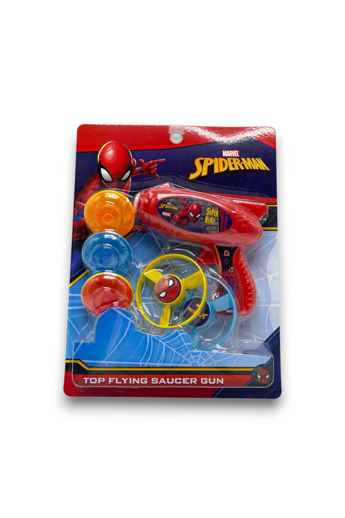 Marvel Spider-Man Top Flying Saucer Gun Toy – Launching Spinner Disc Shooter with 3 Discs – Kids’ Outdoor Action Toy – Ages 3+| multicolor
