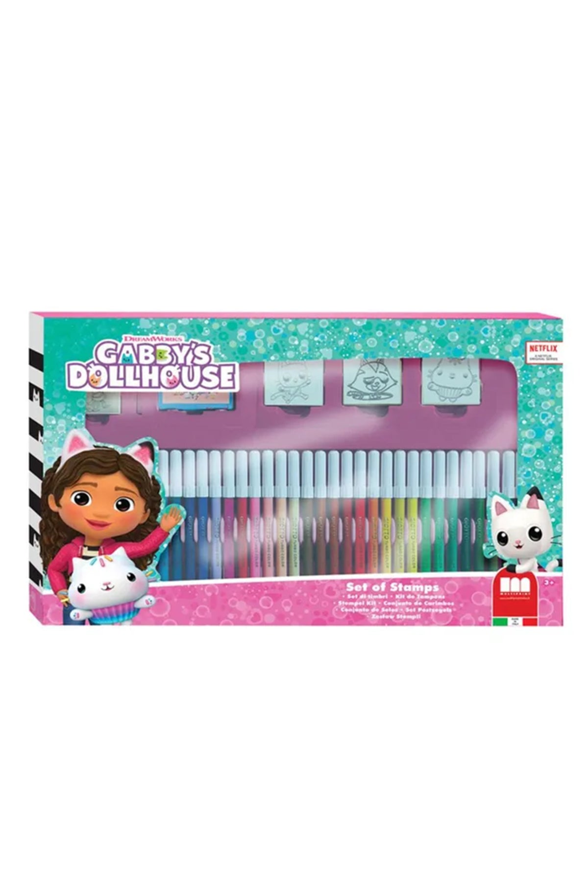 Gabby’s Dollhouse 36 Piece Art Set – 36 Felt Tip Pens, 3 Stamps, 1 Ink Pad & 1 Coloring Book | Kids Stationery & Craft Kit for Drawing, Coloring & Creative Play