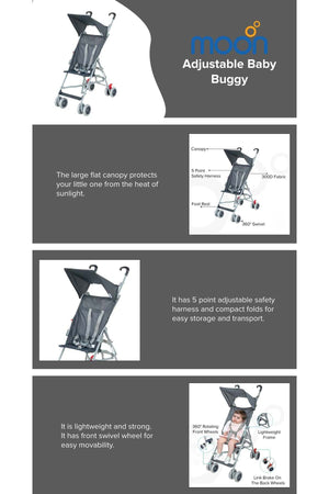 MOON - Jet Ultra Light Weight Fold Buggy Stroller Buggy  - Dark Grey