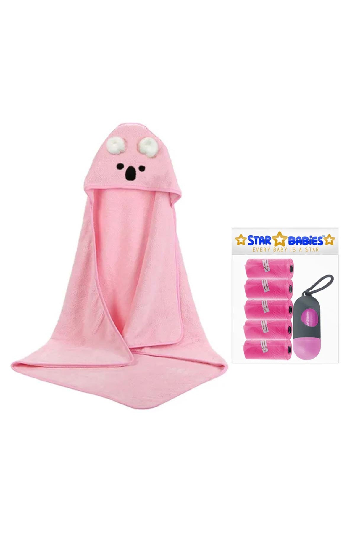 Star Babies - Microfiber Hooded Towel w/ Disposable Scented Bag w/ Dispenser - Pink