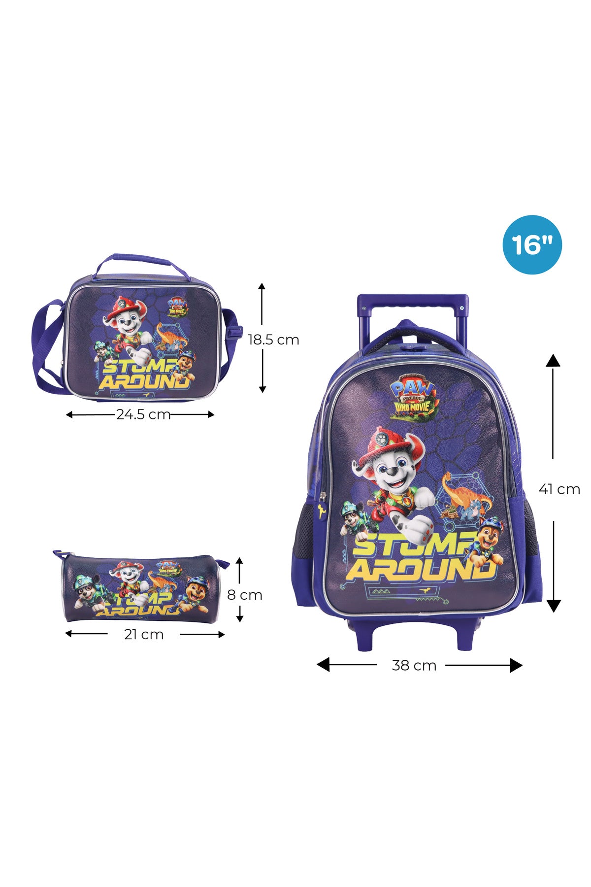 MOON Licensed Paw Patrol  3 in 1 Kids Trolley Set   - (16-Inch) Premium Kids School Bag with Lunch Bag & Pencil Case-Blue