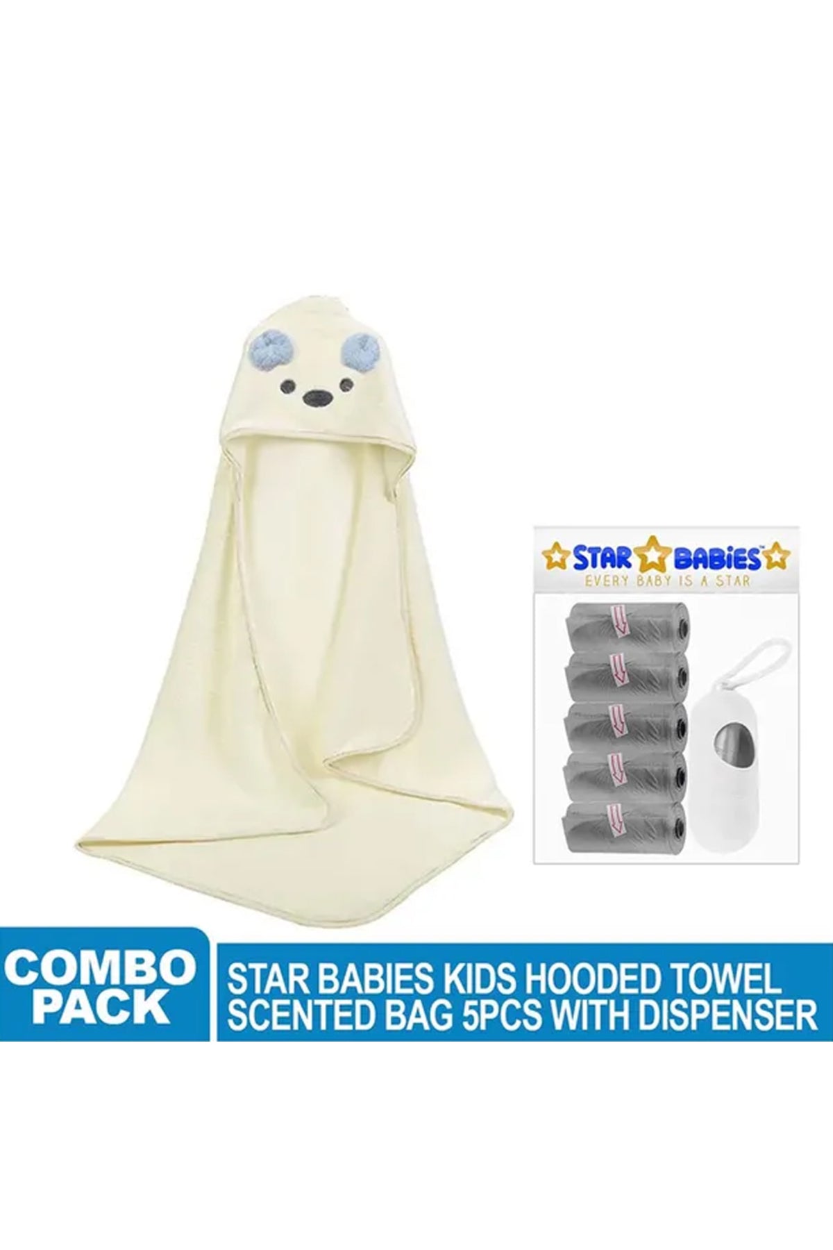Star Babies - Microfiber Hooded Towel w/ Disposable Scented Bag w/ Dispenser - Grey