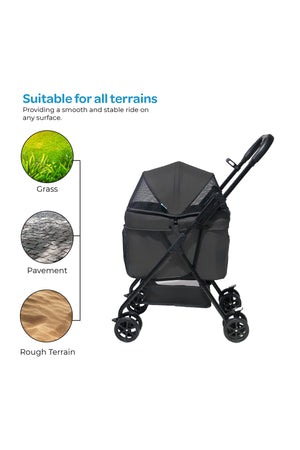 Moon  PawPerch Pet Stroller  Lightweight Foldable | Storage Basket & Waterproof Pad-Grey