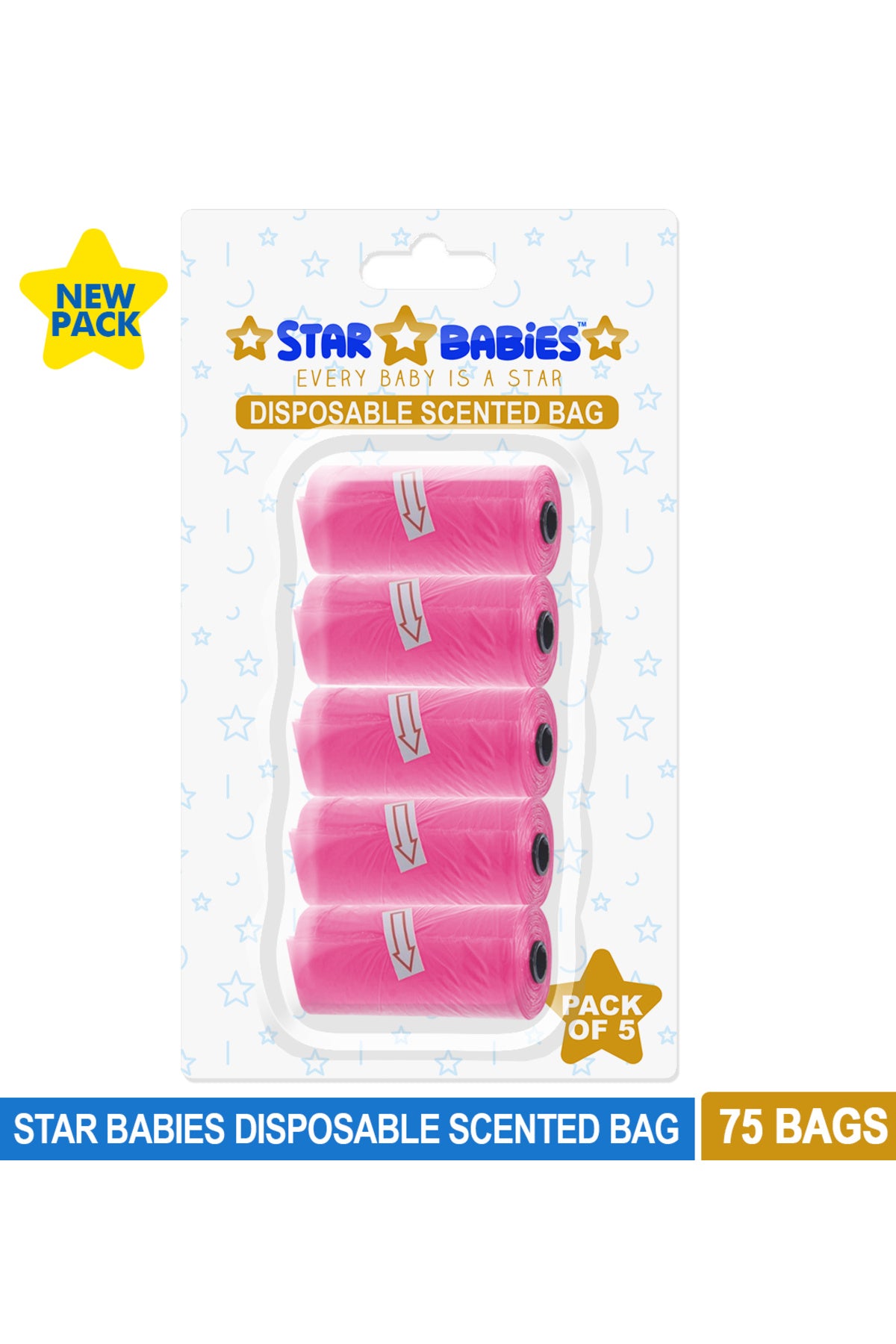 Star Babies - Scented Nappy Bag Blister - Pack of 5/75 Bags - Pink