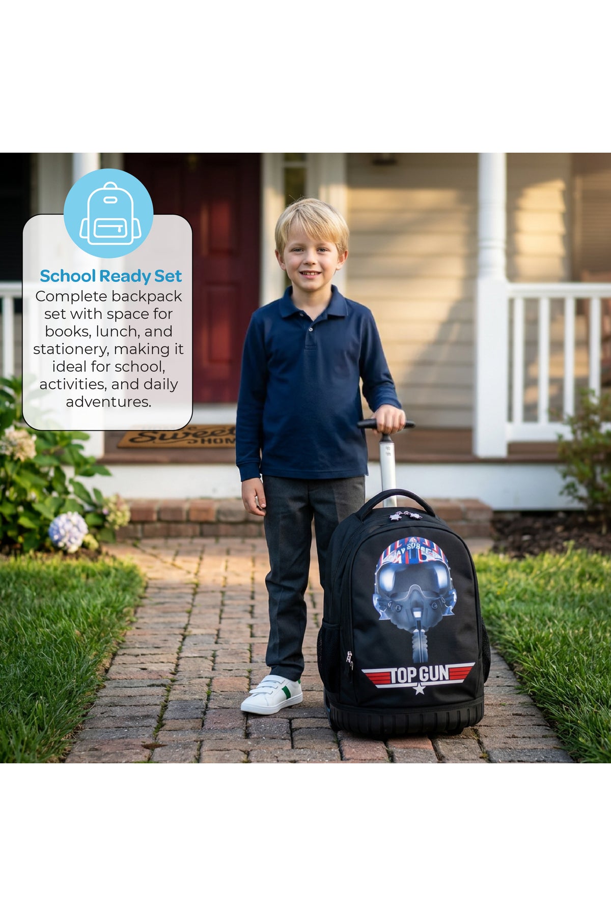 MOON Licensed Top Gun 3-in-1 Kids Trolley Backpack Set  - (18-Inch) Premium Kids School Bag with Lunch Bag & Pencil Case-Black