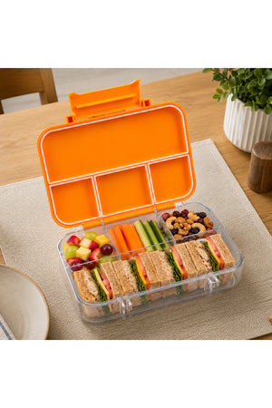 Cocobee Tritan Bento Lunch Box – 4 Compartments, Leakproof, BPA-Free, 585ml – Orange (3 Years+) + Marvel Spider-Man Tornado Flying Saucer Toy