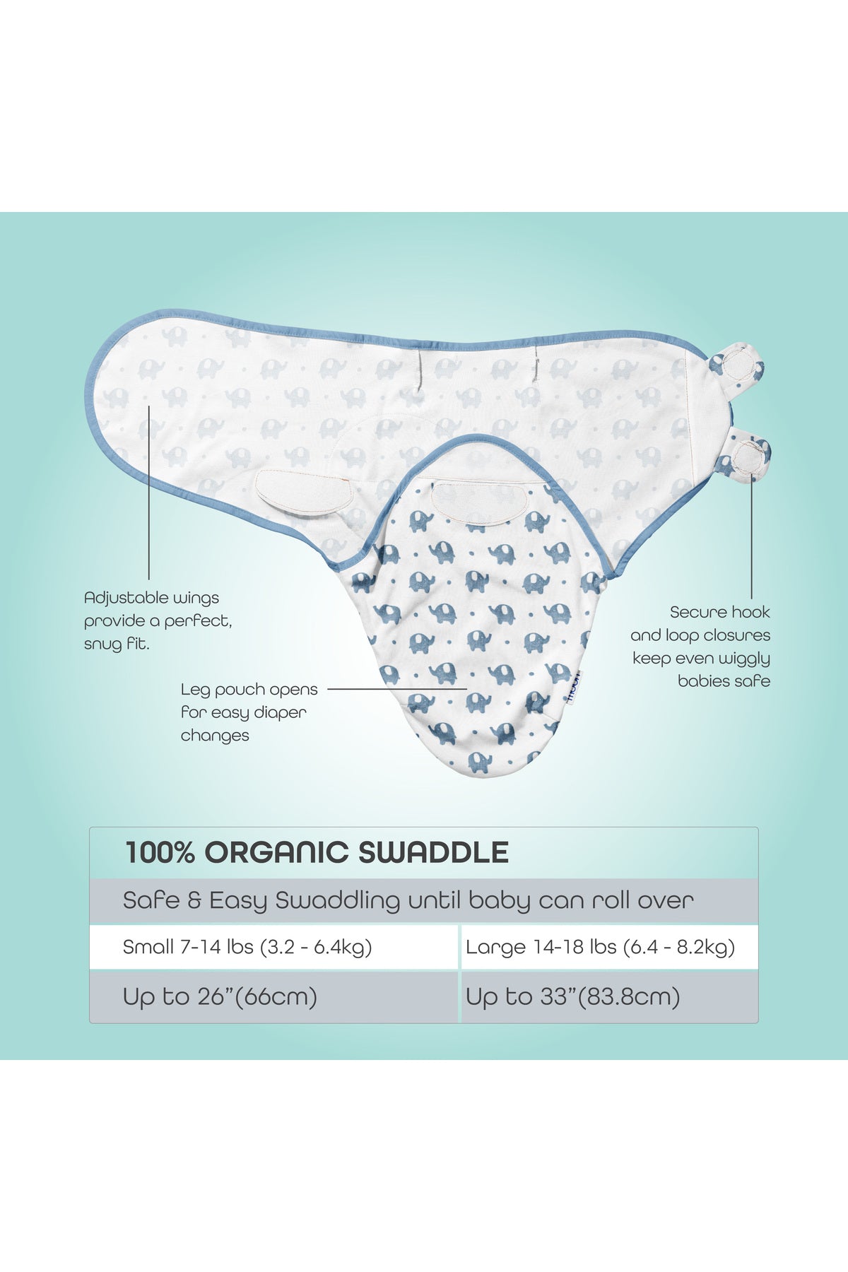 MOON Organic  swaddle- Blue elephant