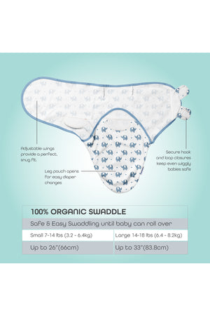 MOON Organic  swaddle- Blue elephant