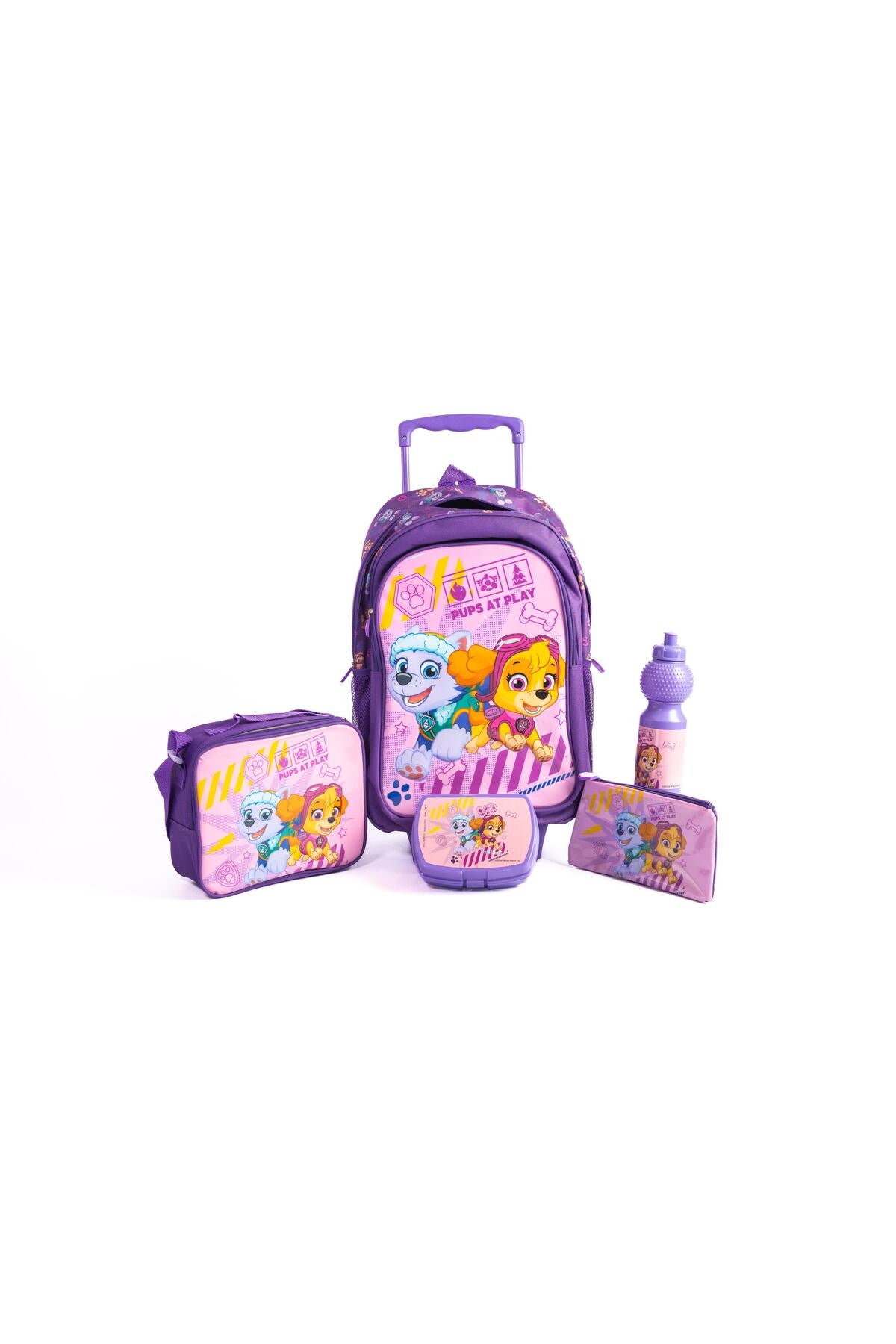 Paw Patrol 18" Trolley Bag Set With Lunch Bag, Pencil Case, Water Bottle & Lunch Box – Multicolor