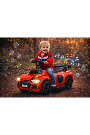 StarMarz Red Sports Ride-On Car – Foot-to-Floor Baby Push Car with Spoiler, Steering Wheel, Backrest & Smooth Wheels – Indoor/Outdoor Toddler Ride-On Toy (1–4 Years) – Sport Edition