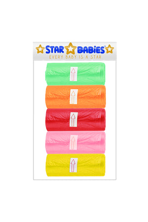 Star Babies Scented Bags  Odor Neutralizing  Leak-Proof  Compact Roll  0 Months   22 x 32 cm  Multicolor  Pack of 5 Rolls - 75 Pieces