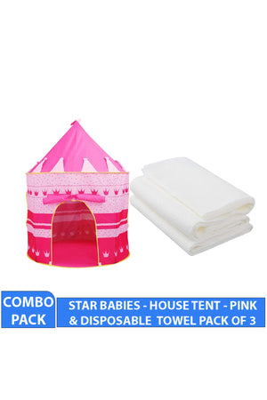 Star Babies - Play Tent House w/ Disposable Towel 3pcs - White