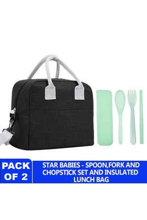 Star Babies - Insulated Mini Lunch Bag With Foldable Cutlery Set - Teal - 5 Pcs