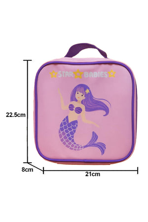 Star Babies Little Mermaid Themed Bento Lunch Bag , Toddler-Friendly, 3 Years+, Easy to clean- Lavender with food jar -Pink 500ml