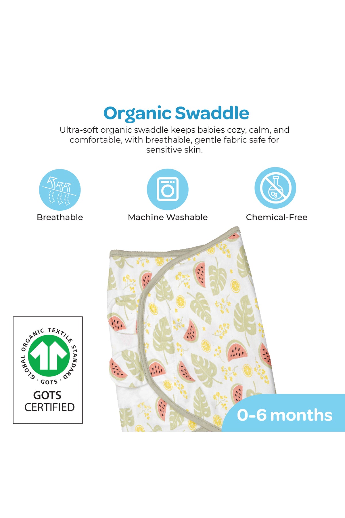 Moon Organic Swaddle Lightweight and Breathable Pack of 1 - Melon