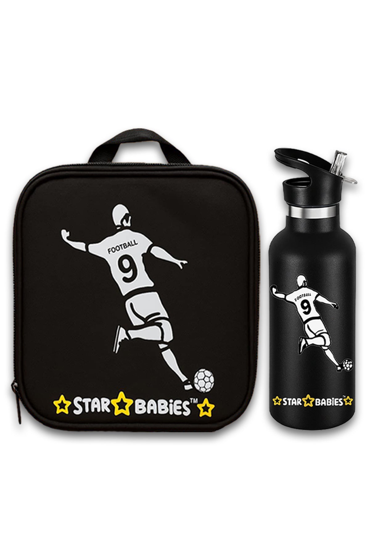 Star Babies - Bento Lunch Bag & Stainless Steel Water Bottle Set - Football - 2 Pcs