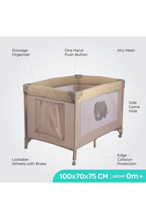 MOON Kidora Easy-Fold Playpen with Wheels, Storage & Edge Protection-Beige