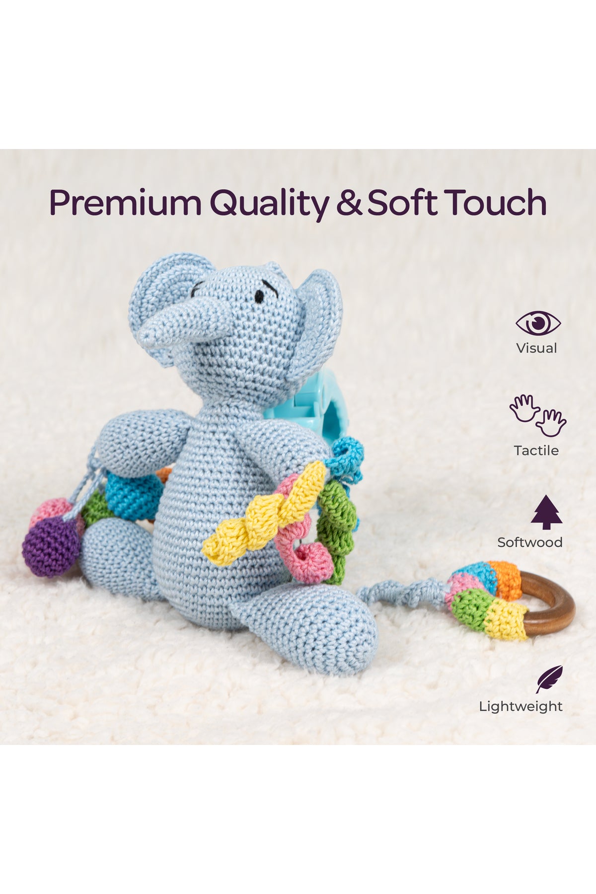 MOON Handcrafted Crochet  Toy with  Ring & Clip Hanger-Elephant
