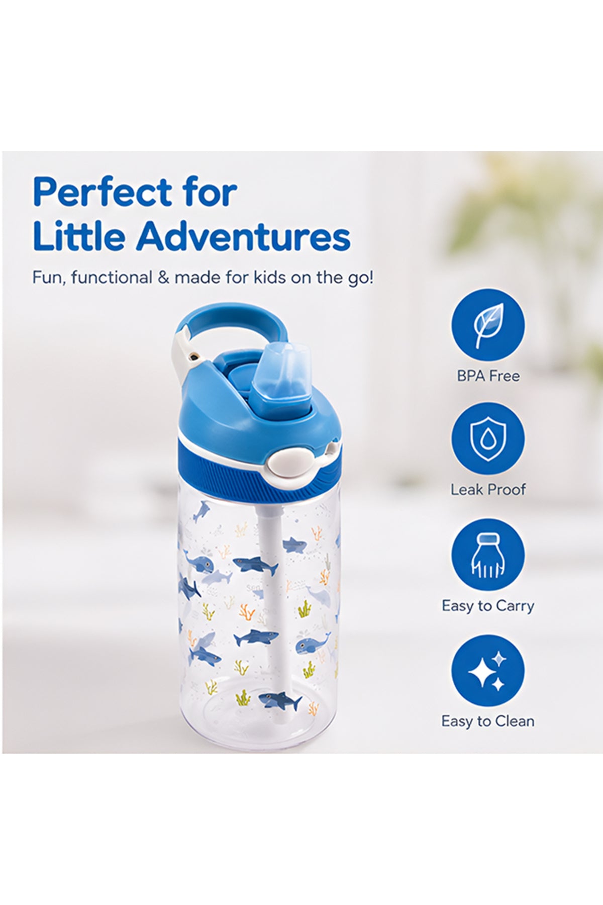 Cocobee Ocean Tritan Water Bottle – Bpa-Free, Push-Button Open, Leakproof – Blue