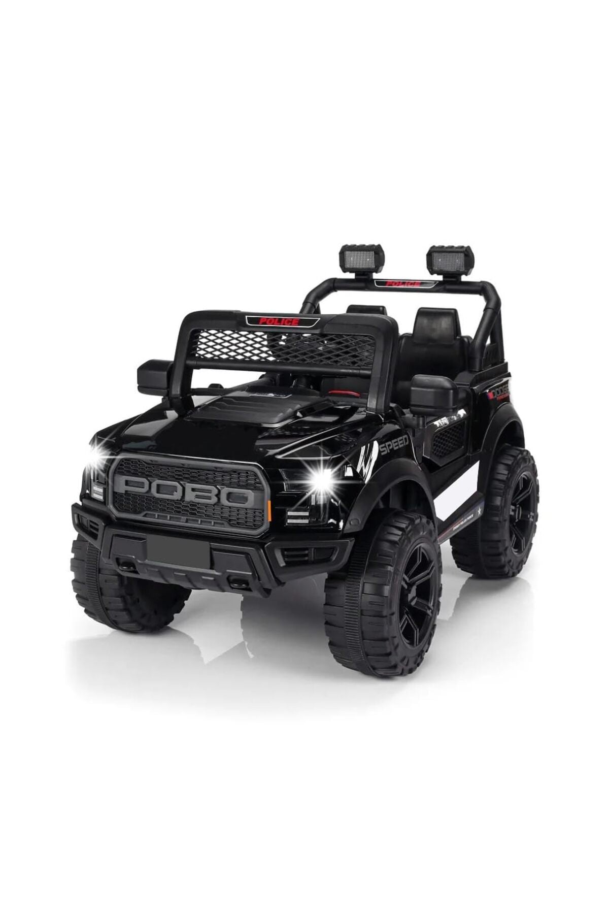 Urban Tots Pobo Battery Operated Jeep For Kids – Electric Ride-On, Dual Control Mode, Swing Function, Led Lights, With Seat (Make Me A Title) - Red & Black