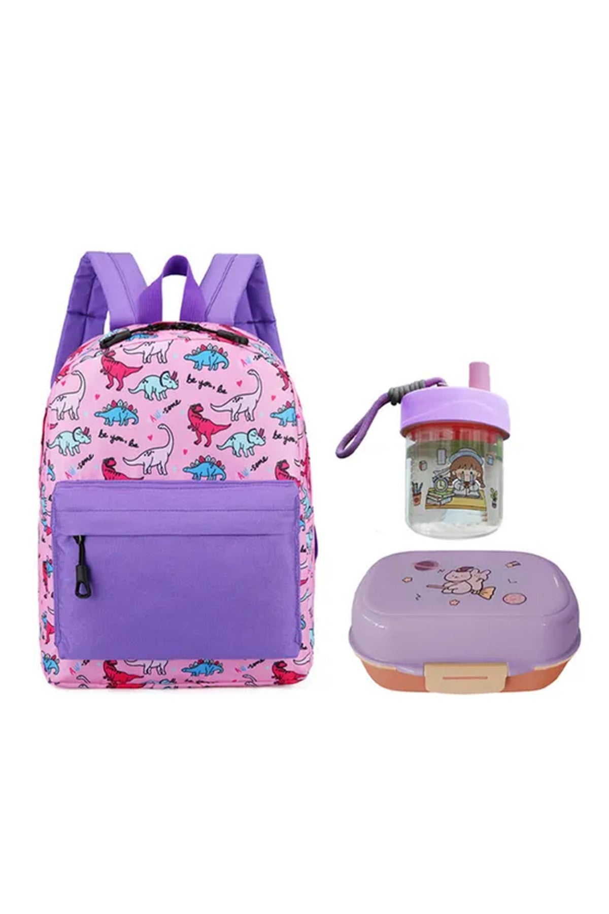 Star Babies - School Backpack With Eco Friendly - BPA Free Lunch Box, Water Bottle 550ml - Lavender