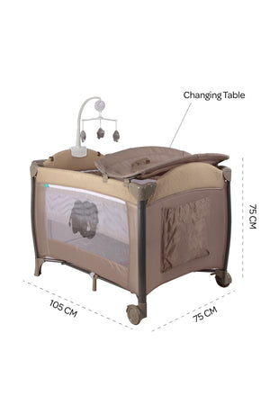 MOON Joypod Playpen with Removable Diaper Changer , Musical Toy & Lockable Wheels-Beige